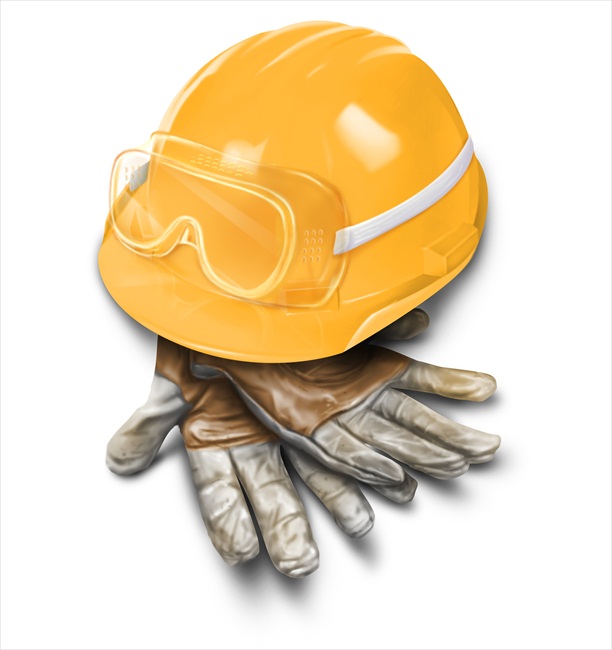 Hard hat and safety gloves